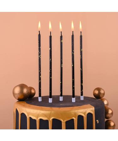 24-Count Black Gold Long Thin Birthday Candles for Birthday Parties, Wedding Decorations - Party Cake Candles - Buy Online on GoSupps.com