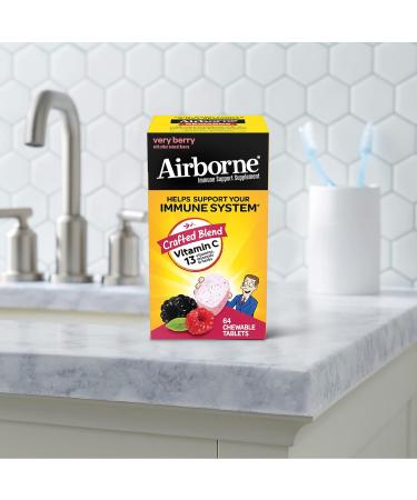 Airborne 1000mg Vitamin C Chewable Tablets with Zinc - 64 Chewable Tablets, Very Berry Flavor, Immune Support Supplement - Buy Online on GoSupps.com