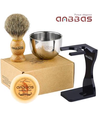 Premium Absbas Men's Gift Set: Pure Dachshaar Shaving Brush Razor Soap & Acrylic Wood Stand - Perfect for Grooming & Bathroom Essentials - Buy Online on GoSupps.com
