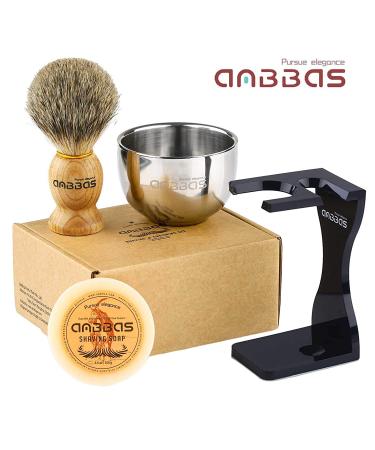 Anbbas 4in1 Pure Badger Hair Shaving Set with Stand, Bowl, and Goat Milk Soap - Buy Online on GoSupps.com