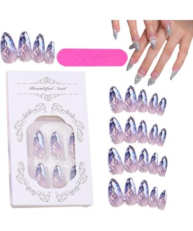 French Tip Press on Nails Almond Shape Stick on False Nails | Rhombus Crystal Fake Nail Kit in 12 Sizes Glue Included for Women Girls Nail Art Lovers - Buy Online on GoSupps.com