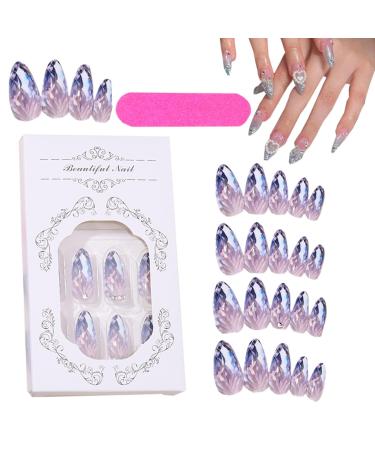 Almond Press on Nails Medium Acrylic Fake Nails Almond Shape False Nails | Rhombus Crystal Full Fake Nail Kit in 12 Sizes for Manicure Enthusiasts Women Girls