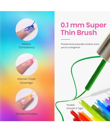 beetles Gel Polish Nail Art Gel Liner Polish Set - 6 Neon Gel Nail Polish Colours Hot Pink Orange Blue Yellow Paint for Nails Built Thin Brush in Bottle Soak off Uv LED Lamp Rainbow Nails-LG196 - Buy Online on GoSupps.com