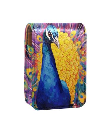 Travel Lipstick Organizer Case Lipstick Case Portable Makeup Bag With Mirror Animal Colorful Peacock Art Painting W971i8sbsx