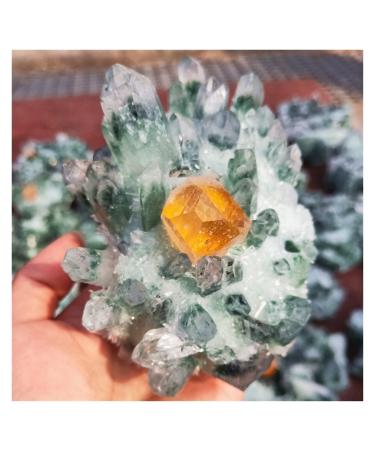 Natural Crystal Rough 550g Quartz Cluster Natural Green Ghost Crystal Cluster Inlaid with Yellow Specimen yuebang