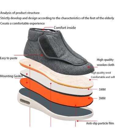 Men's Extra Wide Fit Diabetic Orthopedic Slippers - Adjustable Slip On Sneakers for Swollen Feet - Grey, Size 42 - Buy Online on GoSupps.com