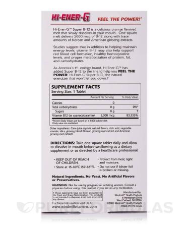 Hi Ener G Super B12 5000 mcg Tablets By Windmill - 30 Ea - Buy Online on GoSupps.com