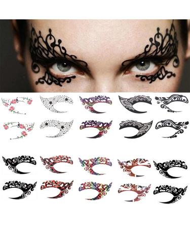 Eye shadow Tattoo Sticker  Temporary Eye Tattoo Makeup Transfer Stickers Eyeliner Eyeshadow Sticker Eyes Makeup Party Lace Stickers on Face 20pcs /10 Pairs -Colorful