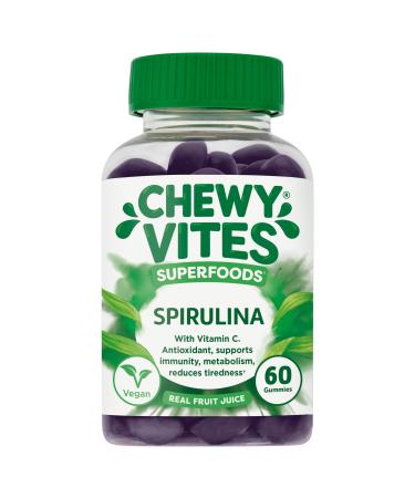CHEWY VITES Adults Superfoods Spirulina | 60 Gummy Vitamins | 200 mg Spirulina per Serving | 100 Percent RI Vitamin C| Real Fruit Juice | Vegan Dark Green Spirulina Gummies