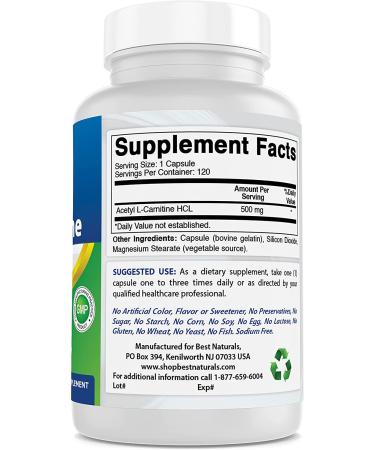 Best Naturals Acetyl L-Carnitine 500mg 120 Capsules - Pack of 1 - Buy Online on GoSupps.com