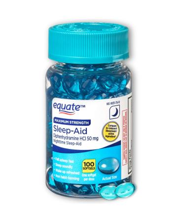 Diphenhydramine 50mg- Equate softgels Maximum Strength HCl 100ct (Pack of 1) Boxed by Fusion Shop Store