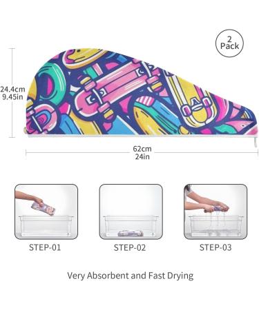 Colored Skates Hair Towel 2 Pack - Super Absorbent Quick Dry Hair Turbans with Button Twisty Wrap for Women & Girls - Buy Online on GoSupps.com