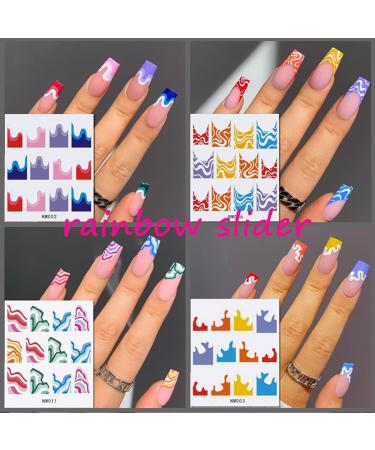 YOSOMK Colorful Stripes Nail Art Stickers - 36 Sheets Water Transfer Decals for Rainbow Geometric Design - Buy Online on GoSupps.com