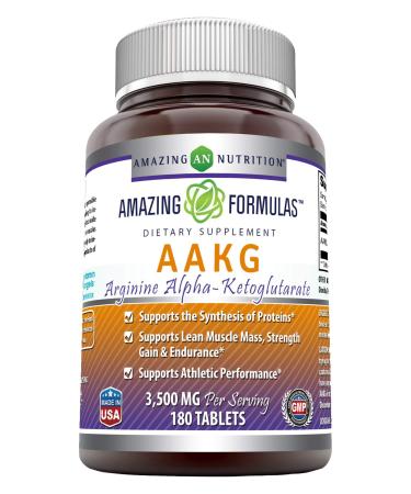 Amazing Formulas AAKG Arginine Alpha-Ketoglutarate 3500 Mg Per Serving, 180 Tablets (Non-GMO) -Supports Synthesis of Proteins* -Supports Lean Muscle Mass, Strength Gain & Endurance* 180 Count (Pack of 1)