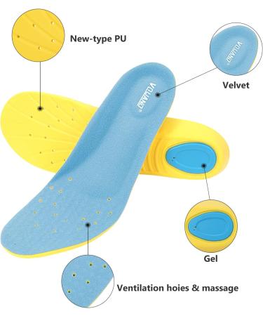 Vquand Memory Foam Plantar Fasciitis Insoles - Shock Absorbing Orthotic Shoe Inserts for Men & Women - Relief for Foot Pain, Metatarsalgia, Flat Feet - Blue - Size M (Men 6-9/Women 7-11) - Buy Online on GoSupps.com