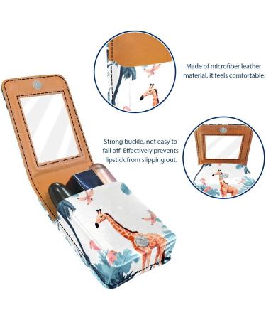 Buy Stylish Lipstick Case - Leather Lip Gloss Organizer with Mirror | Mini Holder Bag in Flamingo Giraffe & Palm Tree Design - Buy Online on GoSupps.com