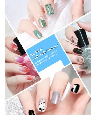 EBANKU Full Wraps Nail Polish Stickers - 22 Sheets Pure Color Shine Flower Nail Art Decals with Nail File - Self-Adhesive Manicure Kits for Women & Girls - Buy Online on GoSupps.com