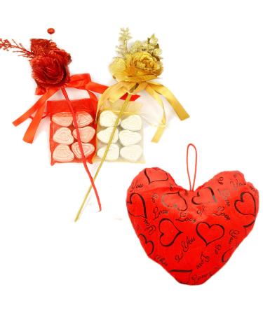 Ghasitaram Gifts Valentine Gift - Heart Pillow With Roses And Chocolate