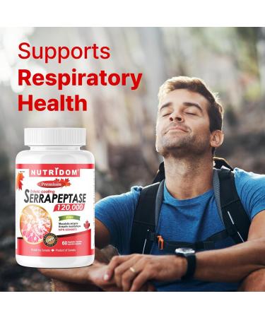 Nutridom Serrapeptase 120 000 SU Enteric Coated Capsules Non-GMO Free of Gluten Soy & Dairy Made in Canada (60 Count) - Buy Online on GoSupps.com