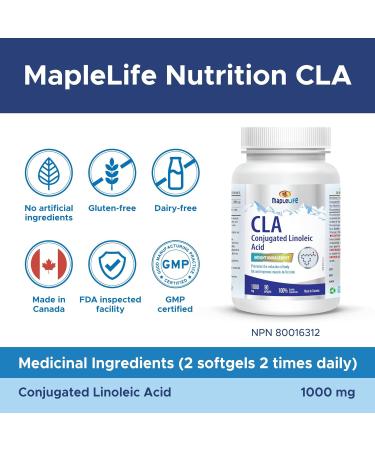 MapleLife Nutrition CLA Conjugated Linoleic Acid 1000 mg Promote Reduction of Body Fat Improve Muscle-to-Fat Ratio - Weight Management Metabolism Support Body Composition Antioxidant Maintain Overall Health 90 Softgels - Buy Online on GoSupps.com