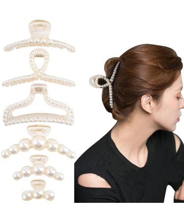BAHABY Large Pearl Hair Clips for Women - 6 Pack Styling Claw Clips for Thick Hair, Strong Hold Non-slip Hair Accessories in Champagne - Perfect Gift for Friends & Family - Buy Online on GoSupps.com