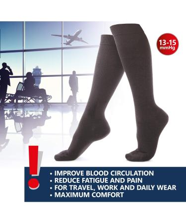 Knee High Compression Socks 13-15 mmHg - Unisex Cotton Blend Black XL | International Shipping - Buy Online on GoSupps.com