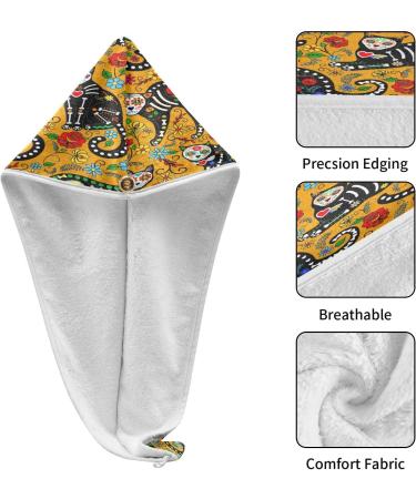 Buy Sugar Skull Black Cats Dry Hair Cap Set Quick Drying Towel & Button Headband | Super Absorbent & Soft for All Hair Types | International Shipping Available - Buy Online on GoSupps.com