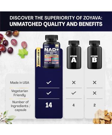 NAD+ Supplement Extra Strength with Berberine, NAC, Resveratrol Japanese Knotweed, Milk Thistle, Green Tea, Pomegranate, Acai, Quercetin, Fisetin, Grape Seed Extract 14-in-1 60 Veggie Capsules 3 Pack - Buy Online on GoSupps.com