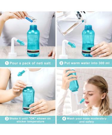 MAOEVER Neti Pot Sinus Rinse Kit - 300ML Wash Bottle with 30 Salt Packets - BPA Free Nose Cleaner for Adults & Kids - Green - Buy Online on GoSupps.com