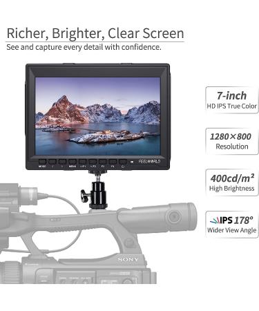 FEELWORLD FW759 7 Inch DSLR Camera Field Monitor - HD Video Assist with Sunshade - 1280x800 IPS Display - 4K HDMI - 1080p Resolution - Buy Online on GoSupps.com
