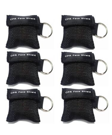 Life sport LIFESPORT CPR-MASKE 6 pieces CPR Rescue Face protection with key rings ring breathing mask with disposable valve breathing barrier emergency set safe first aid or AED training black