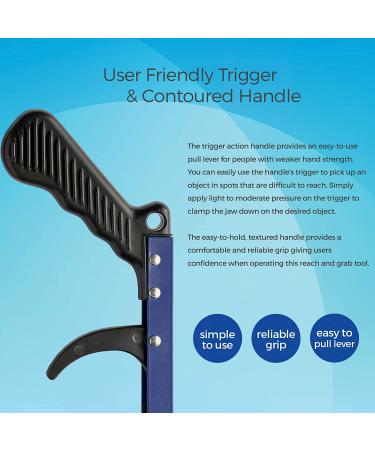 Sammons Preston 26 Inch Blue Reacher Grabber Tool Lightweight Trash Picker & Garden Nabber - Aluminum Reaching Claw & Dressing Tool - Buy Online on GoSupps.com