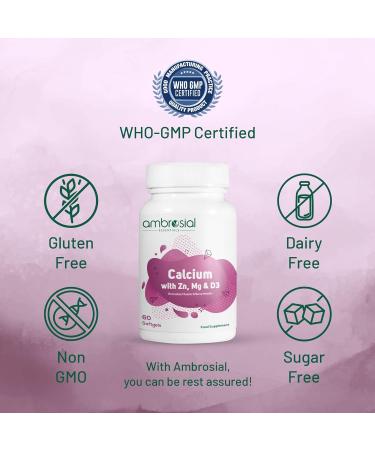 High Potency Calcium Magnesium Zinc & Vitamin D3 Supplement | 60 Softgels for Healthy Bones, Muscles & Teeth - Buy Online on GoSupps.com