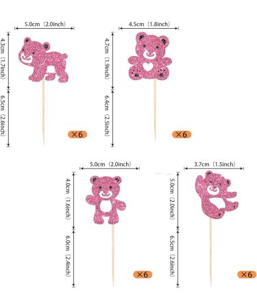 Rsstarxi 24 Pack Bear Cupcake Toppers Glitter Gender Reveal Themed Teddy Bear Cupcake Food Toothpicks Baby Shower Cake Decorations for Kids Birthday Party Decorations Supplies Pink Design 3 Pink - Buy Online on GoSupps.com