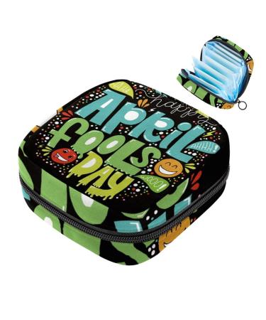 Menstrual Pad Bag with Zipper Ladies Napkin Pouch Tampons Collection Bag for Women and Girls (April Fools Day)