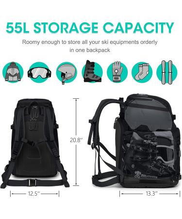 SEMSTY Ski Boot Bag 55L - Waterproof Travel Backpack for Ski and Snowboard Gear - Black - Buy Online on GoSupps.com
