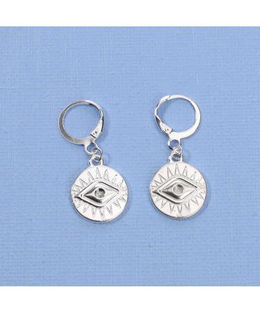 Evil Eye Disc Drop Earrings | Silver Hoop Earrings | Vintage Lucky Charm Jewelry for Women & Girls - Buy Online on GoSupps.com