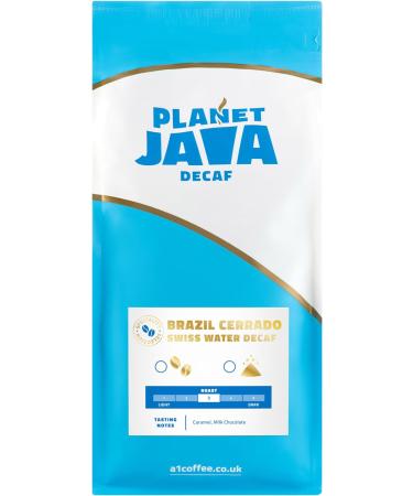 Planet Java Brazilian Cerrado Swiss Water Decaf Full Medium Roast Coffee Beans (1 x 1kg Bag) - 100% Arabica Hand Roasted - Buy Online on GoSupps.com