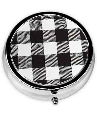 Black and White Plaid Mini Round Pill Box | 3 Compartment Travel Pill Organizer | Portable Medicine Case for Home & Office - Buy Online on GoSupps.com
