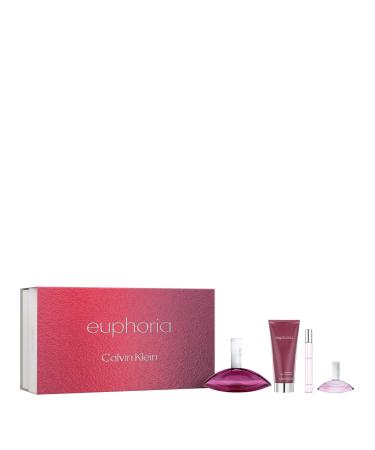 Calvin Klein Euphoria Eau de Parfum Chypre Women's Perfume With Notes of Pomegranate Black Orchid Lotus Blossom & Mahogany Wood Long Lasting Fragrance 4 piece set (3.3floz.+3.3floz.+0.5floz.+0.33floz.)