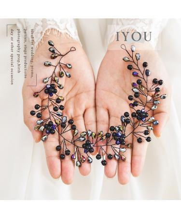 IYOU Crystal Wedding Hair Vines Black Rhinestone Bride Headband Flower Bridal Guest Hair Accessories for Women - Buy Online on GoSupps.com