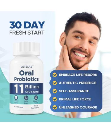 VeteLab Oral Probiotics for Mouth Bad Breath - 11 Billion CFU Chewable Probiotics for Teeth & Gums Dry Mouth Gum Restore Fresh Breath Chronic Halitosis & Gut Health 60 Lozenges - Buy Online on GoSupps.com