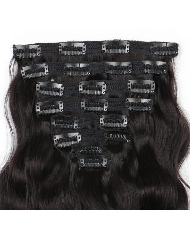 Body Wave Clip In Human Hair Extensions - 120g 8pcs 16 #1B Natural Black - Women's Wavy Hairpiece - BW-Natural Black - Buy Online on GoSupps.com