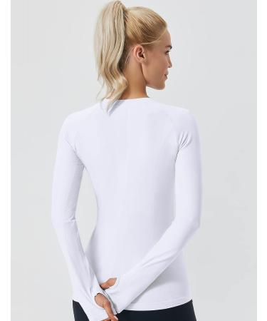 FITTIN Seamless Long Sleeve Workout Top - Women's Crew Neck Sport Shirt for Running, Yoga, Dance - White, Small - Buy Online on GoSupps.com