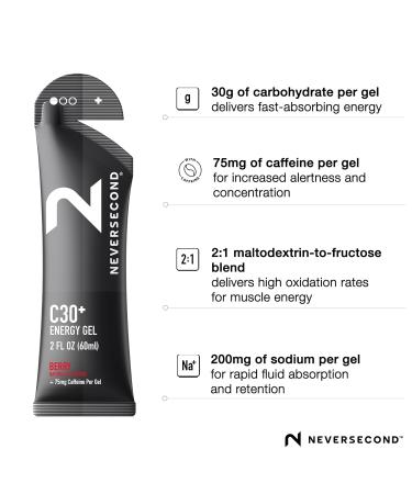 Neversecond C30+ Energy Gel + Caffeine Performance Nutrition & Hydration Never2 Energy Gel for Ultra Triathlons Cycling & Marathons (Berry Flavor 12-Count Pack) Berry Pack of 12 - Buy Online on GoSupps.com