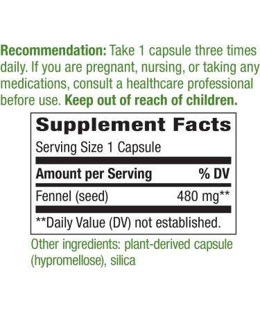 Nature's Way Fennel Seed 480 mg - 100 Vegan Capsules for Digestive Health - Buy Online on GoSupps.com
