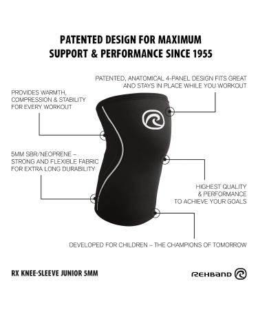 Rehband Kids Knee Brace - 5mm SBR/Neoprene Compression Support for Sports - Black - Size M - Ideal for Football Tennis & Running - Buy Online on GoSupps.com