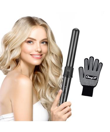 CkeyiN 32mm Curling Wand Professional Ceramic Barrel Hair Curler for Long Hair & Big Beach Waves Curls Adjustable Temperature Dual Voltage with Glove Curling Tong Black 460.0 grams