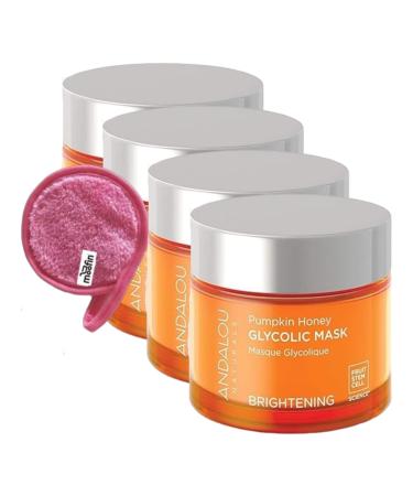 Andalou Naturals Pumpkin Honey Mask 1.7 Oz - Brightening Exfoliating Mask For Face Pumpkin Facial Gluten Free Face Mask With Vitamin C Paired Bundled With Moofin Makeup Cleansing Cloth Pack Of 4