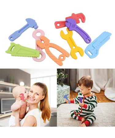 SJUFNDS Silicone Baby Teether Toy - Hammer Wrench Spanner Pliers Shape - Infant Teething Toy - Baby Molar Teether Ease Babies Sore Gums 8-Pack Teethers